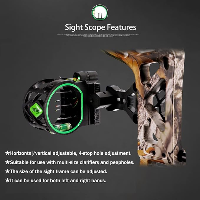 5 Pin Archery Bow Sight 0.019" Optical Fiber Compound Bow Sight Micro Adjustable Archery Sight for Right & Left Hand