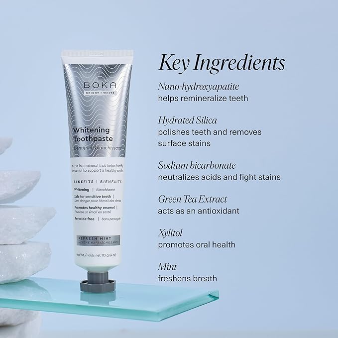 Boka Fluoride Free Toothpaste Nano Hydroxyapatite, Whitening* - 4 Fl Oz 1Pk + Boka Pro Stix Oral Probiotics for Mouth Bad Breath - 30ct Dental Probiotics Powder