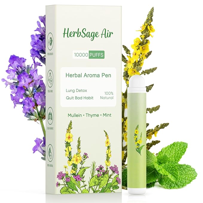 Next-Gen Mullein Herbal Diffuser Pen - REVOLUTIONARY Up to 10,000 Uses | All-Natural with Mullein, Thyme & Mint for Lung Cleansing, Freshens Breath & Quitting Bad Habit