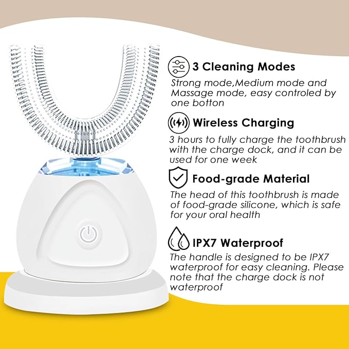 360 Ultrasonic Toothbrush, Automatic Toothbrushes Auto Sonic Tooth Brush, Teeth whitening Brush with Timer & Wireless Charging 360° Ultrasonic Electric Toothbrush for Adult