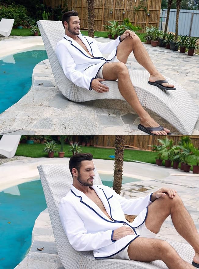 Luxurious Men's Bathrobe, Organic Cotton Terry Towelling Blazer, Leisure Cotton Bath Robe for Pool and beach