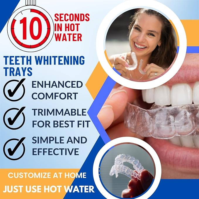 Teeth Whitening Trays Moldable 4-Pc Bleaching Trays for Teeth Whitening with 2 Slim Retainer Cases - Comfortable, Thin Design for Tooth Bleach, Compatible with Opalescence Gel Not Included