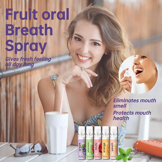 5PCS Fruit Oral Breath Spray, Bad Breath Treatment for Adults, Dry Mouth Spray for Bad Breath, Mouth Breath Freshener, Effective Mouth Oral Breath Spray