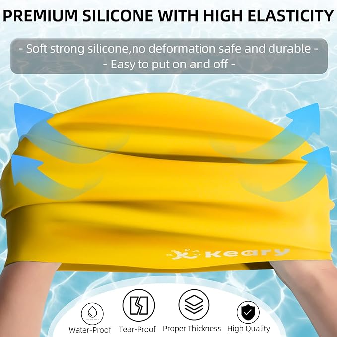 Keary Extra Large Swim Cap for Braids and Dreadlocks Extensions Weaves Long Hair, Waterproof Silicone Cover Ear Bath Pool Shower Swimming Cap for Adult Youth to Keep Hair Dry, Easy to Put On and Off