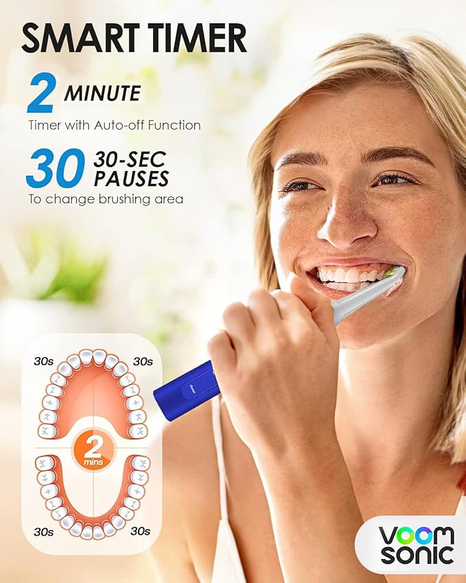Voom Sonic Pro 5 Series Rechargeable Electronic Toothbrush, Dentist Recommended, Advanced Oral Care, 2 Minute Timer with Quadrant Pacing, 5 Adjustable Speeds, Soft Dupont Nylon Bristles, Blue
