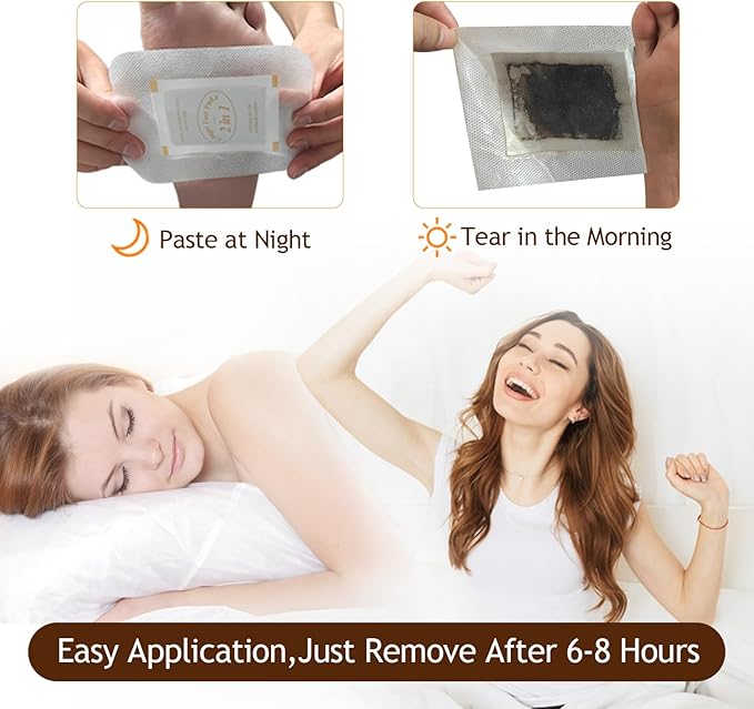 2 in 1 Foot Pads, Tear and Use Pure Bamboo Vinegar Coconut Foot Pads, Bigger Adhesive ''Stay in Place'' Goodnight Pads (10Pads)