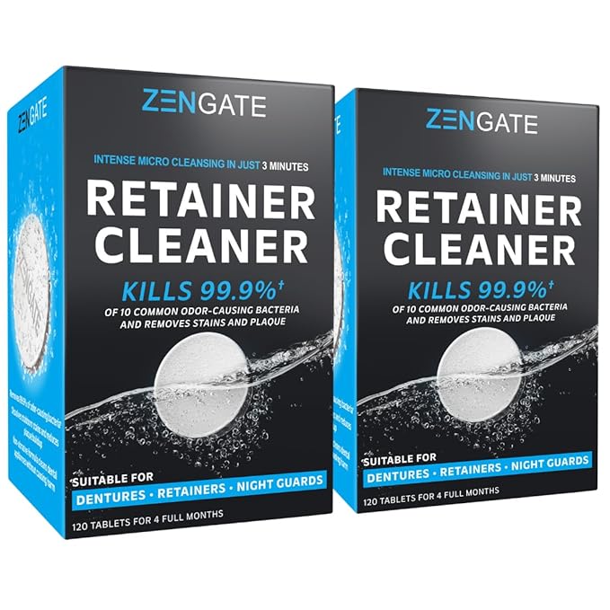 Retainer Cleaner Tablets - Quick Clean for Dentures, Mouth Guards, Aligners, Night Guards - Dental Cleansing Tablets - FSA HSA Approved Items - 2 Packs (240 Tablets Total) - 8 Months Supply