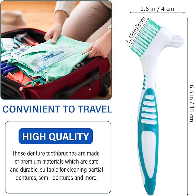 Mimorou 12 Pcs Denture Brush for False Teeth Double Sided Denture Toothbrushe with Soft Bristle, Ergonomic Anti Slip Handle Teeth Cleaner Brush for Adult(Blue, Green, Purple, Orange,Non Slip Grip)