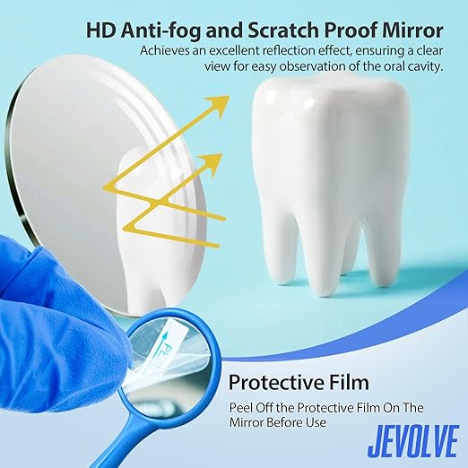 100 PCs Dental Mouth Mirrors by JEVOLVE | Blue Oral Dental Mirror for Crafting, Jewelry Making, Painting, Model Building, and DIY Projects – Clear Reflection, Easy Handling, Multi-Purpose