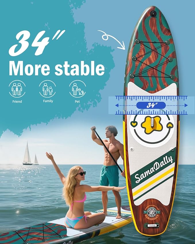 11'Stand Up Paddle Boards Surf Control with Premium SUP Board Accessories Backpack & Removable Fins, 34" Wide Inflatable Paddle Boards of All Skill Levels