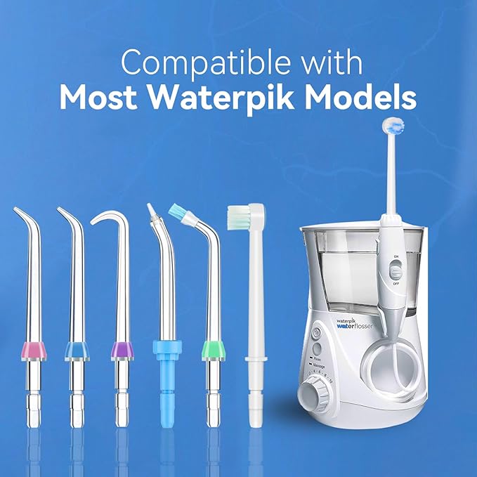 Replacement Tips for Waterpik, Water Flosser Replacement Heads Parts for Waterpik Oral Irrigator, 6 Tips Different & Storage Case Bundle