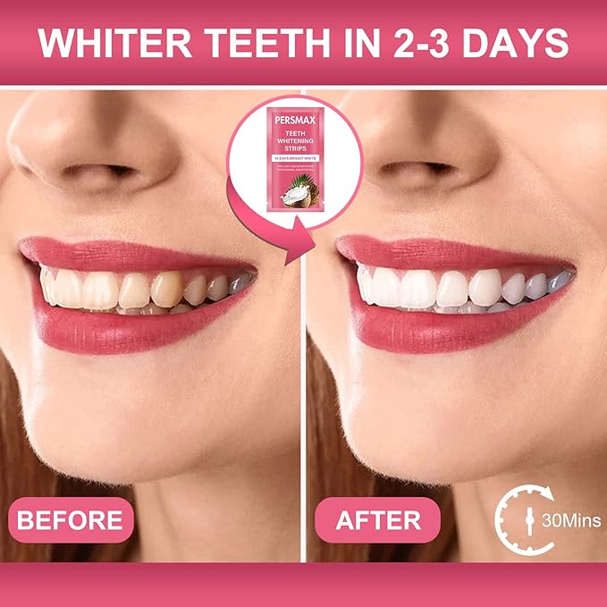 Teeth Whitening Strips for Sensitive Teeth Enamel Safe Smile Whitening Kit, 28 Strips 14 Treatments, No-Slip Remove Coffee Wine Smoking Stains Professional