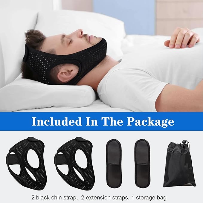 Forzacx Chin Strap for Cpap Users Anti Snoring Devices 2 Pack - Breathable Cpap Chin Strap Snoring Solution, Effectively Reduce Snoring, Non-Stick Hair, Don't Fade - Black
