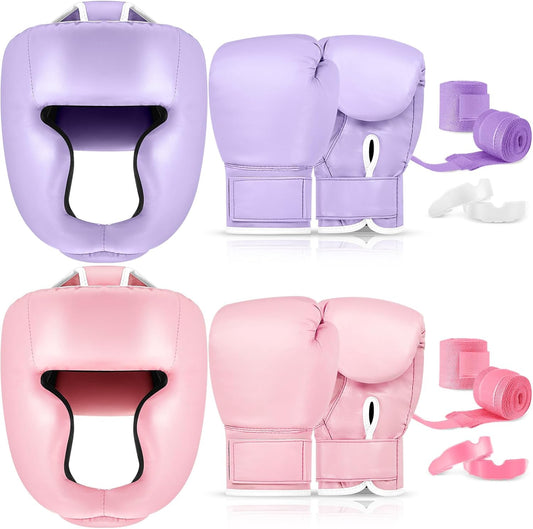Kanayu 14 Pcs Boxing Set Including 2 Pair of 16 oz Boxing Gloves Headgear Helmet and Hand Wraps Mouth Guards Gifts for Adults Youth Beginners Training Equipment