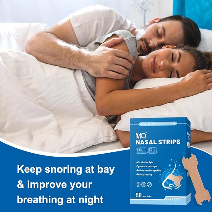 MQ 50ct Upgraded Nasal Strips for Snoring Nose Strips for Breathing Extra Strength Snore Strips to Open Nasal Passages, Relieve Nasal Congestion