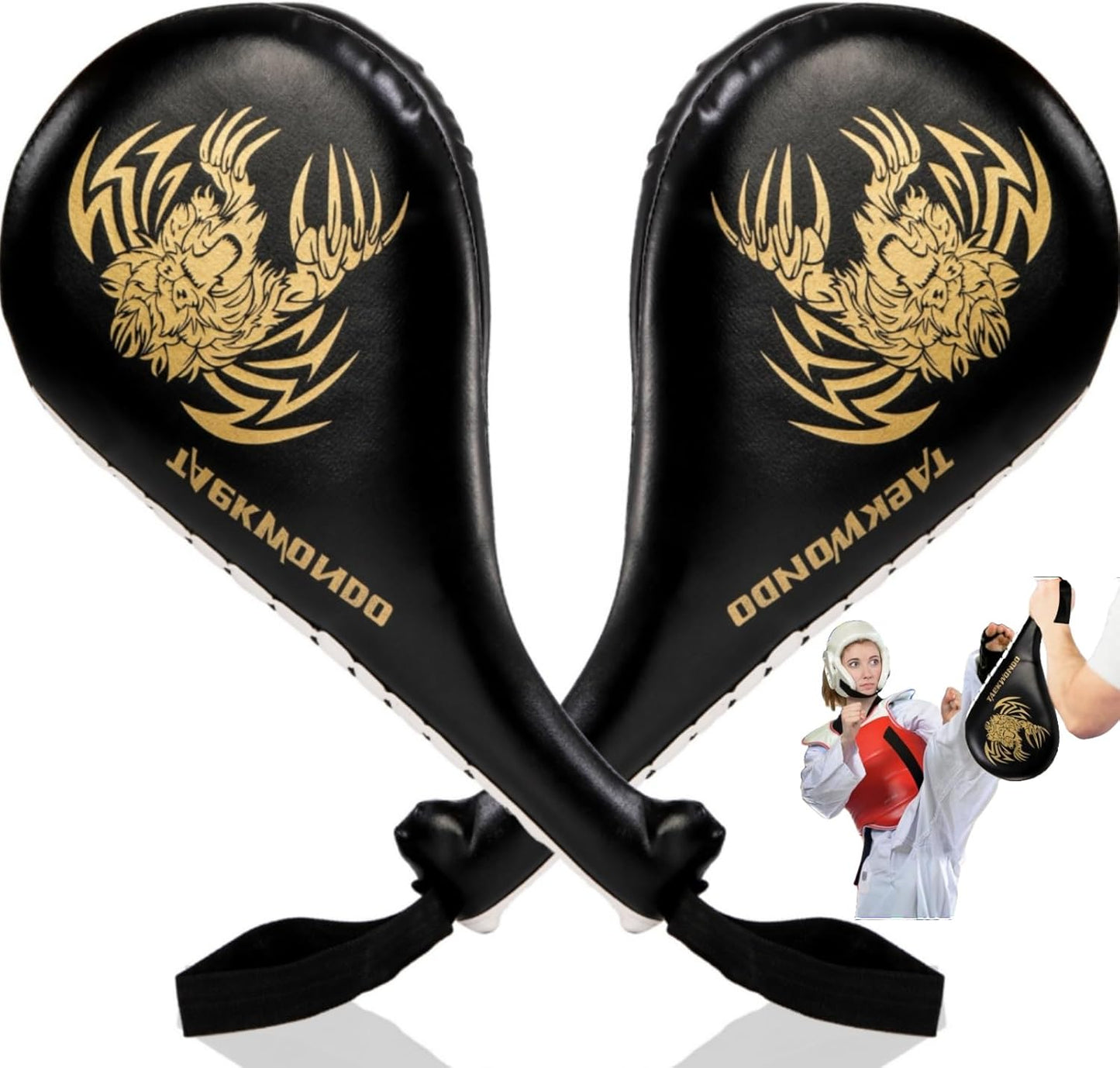 2 Pack Taekwondo Kick Pads, 15 x 7.5 x 2 inch Double Martial Arts Training Paddles, PU Leather Kickboxing Punching Target Pads, TKD Strike Boxing Sparring Equipment for Youth Adult, Black
