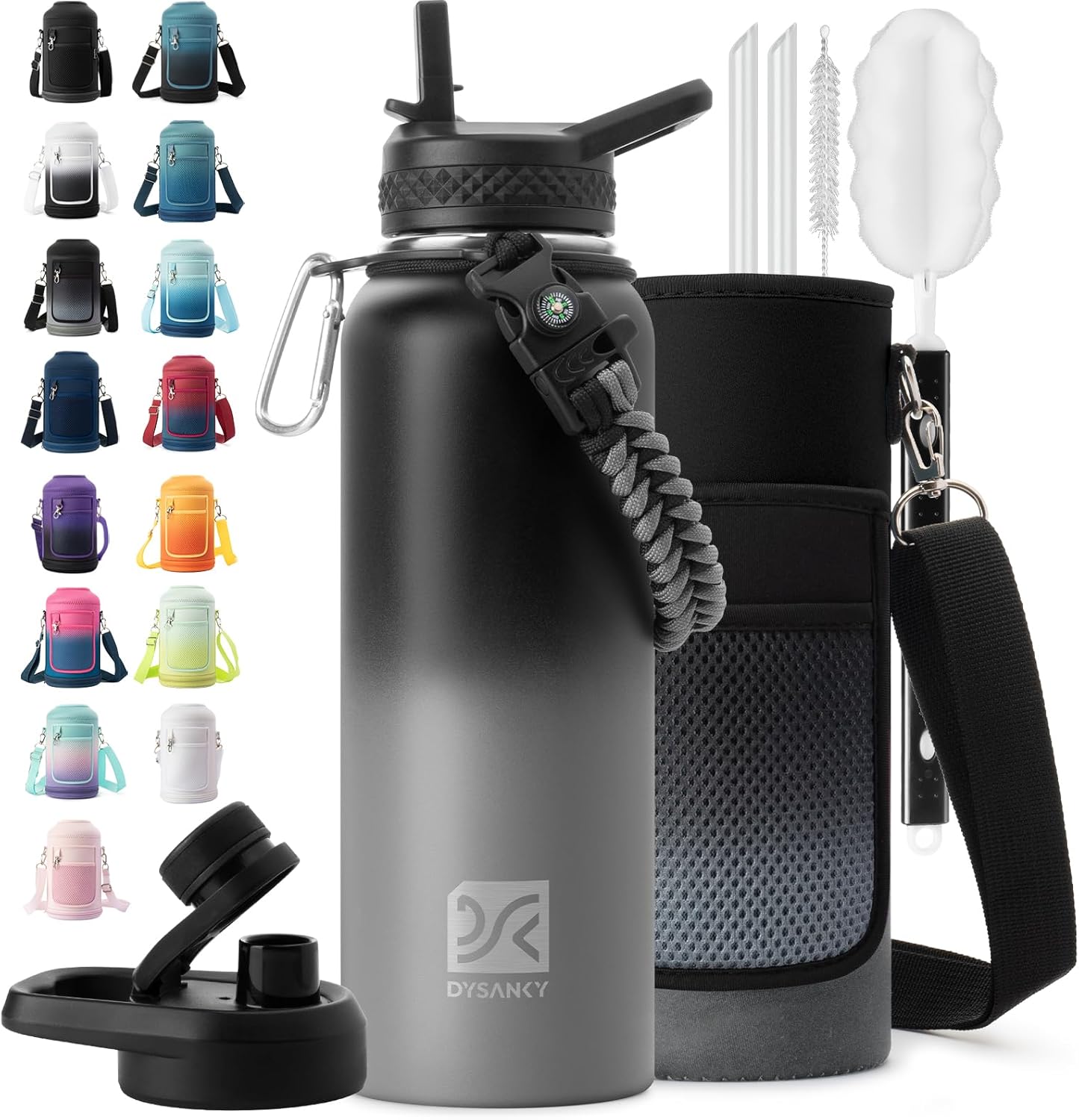 Insulated Water Bottle | Thickened Stainless Steel Vacuum Metal | Portable Sports Water Jug for Gym and Hiking with Straw, Carrier Bag, Handle Strap | BPA-Free 40 oz