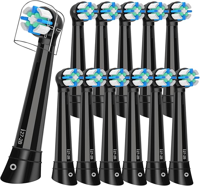 12pcs Replacement Heads Compatible with Oral B iO 3 4 5 6 7 8 9 10 Series Electric Toothbrush,Toothbrush Heads Compatible with Oral B iO Replacement Heads, Medium Bristles for Effective Cleaning,Black