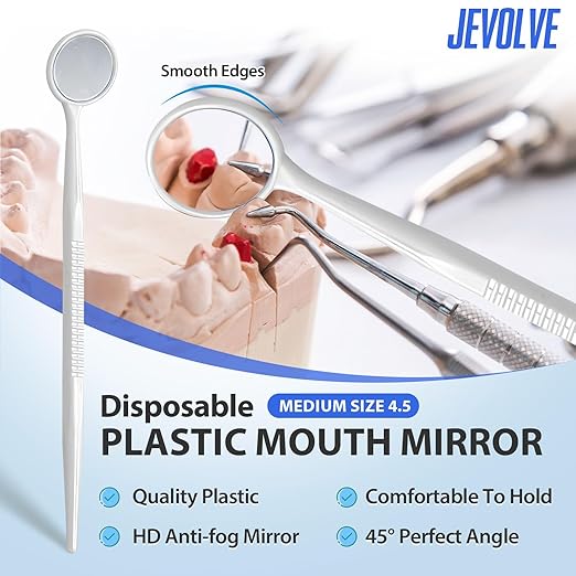 100 PCs Dental Mouth Mirrors by JEVOLVE | White Oral Dental Mirror for Crafting, Jewelry Making, Painting, Model Building, and DIY Projects – Clear Reflection, Easy Handling, Multi-Purpose