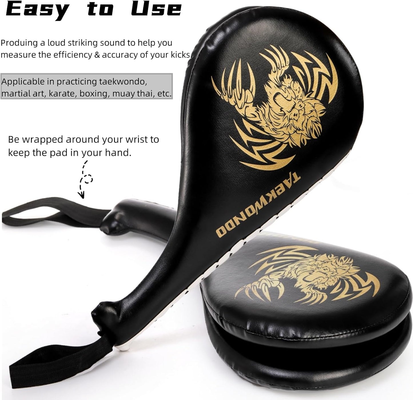 2 Pack Taekwondo Kick Pads, 15 x 7.5 x 2 inch Double Martial Arts Training Paddles, PU Leather Kickboxing Punching Target Pads, TKD Strike Boxing Sparring Equipment for Youth Adult, Black