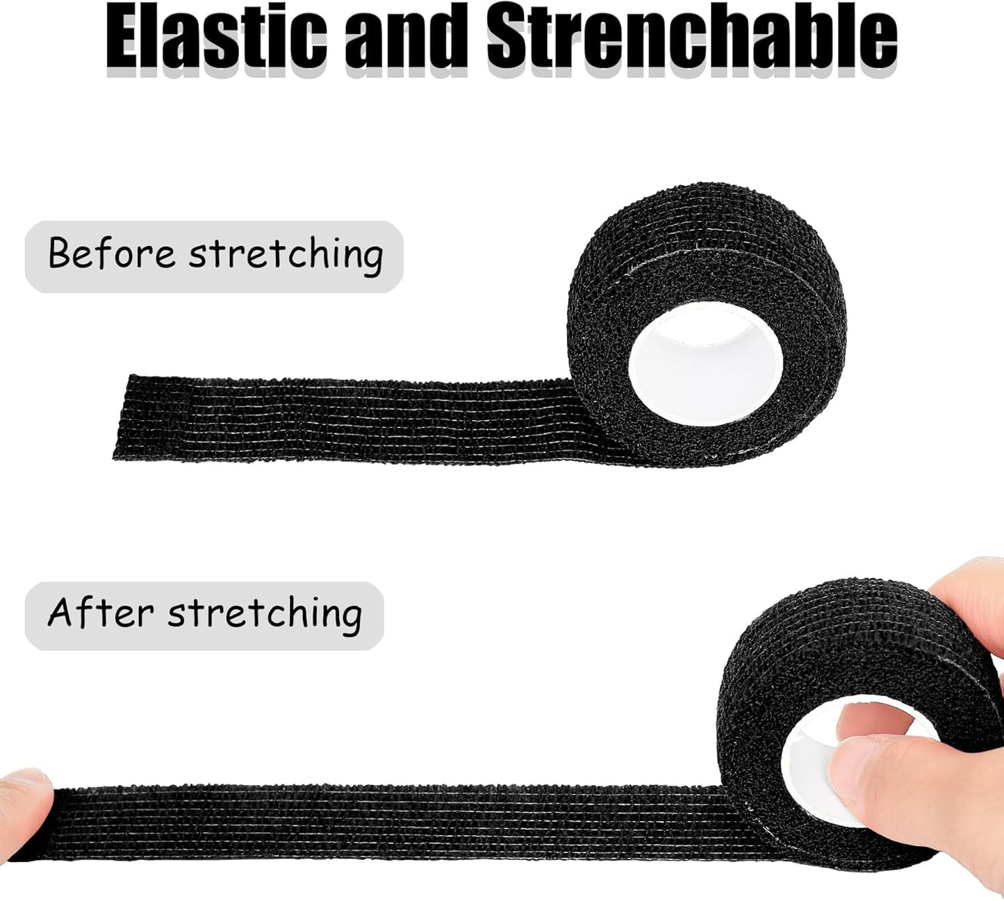 6 Pack 1 Inches Self Adhesive Bandage Wrap Breathable Cohesive Bandage Elastic Tape for Pets, Athletic, Sports, Wrist, Knee, Ankle(5 Yards Per Roll, Black)