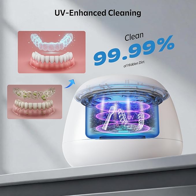 Ultrasonic Retainer Cleaner Machine 48kHz Denture and Aligner Cleaning Pod for Mouth Guards Night Guards Dental Trays Braces Toothbrushes Jewelry with 200ML Capacity (Blue)