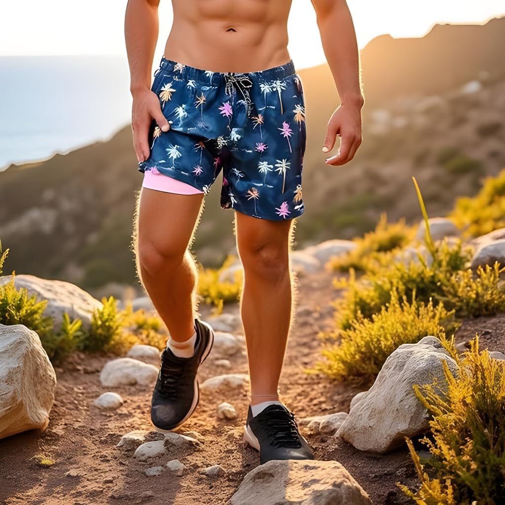 INGEAR Men's Athletic Stretch Workout Shorts Gym Quick Dry Running Trunks Boxer Lining