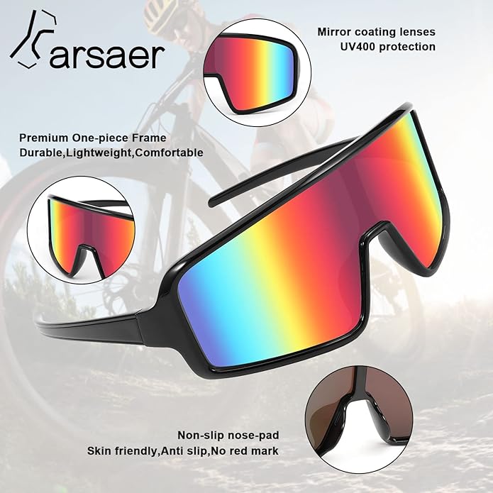 Karsaer Vision Sports Sunglasses Cycling Glasses Baseball Softball Sunglasses Unisex for Adult Youth Kids Boys Girls 8-16