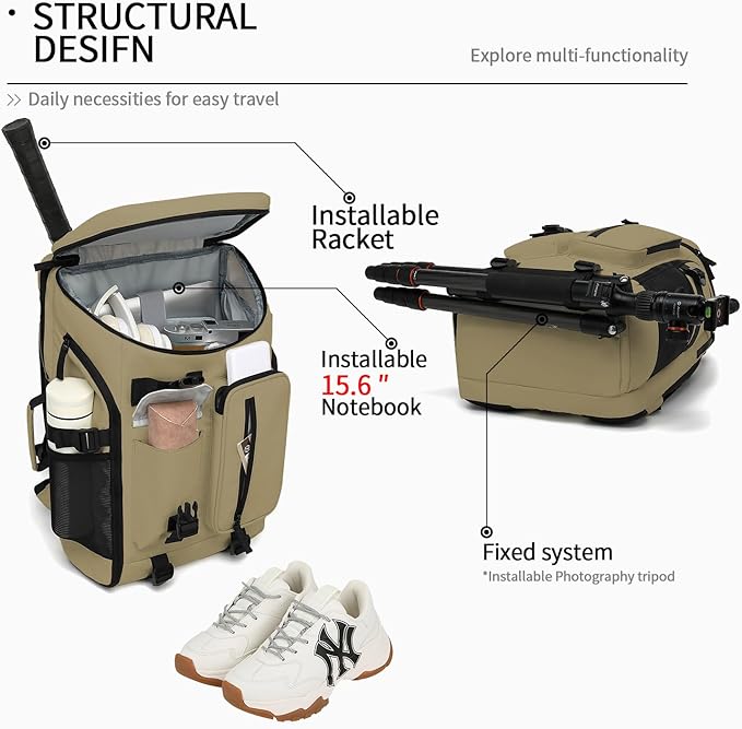 Kalesi Gym Duffle Tennis Bag Backpack 4-Way Waterproof with Shoes Compartment for travel Sport Hiking laptop (Wood color)