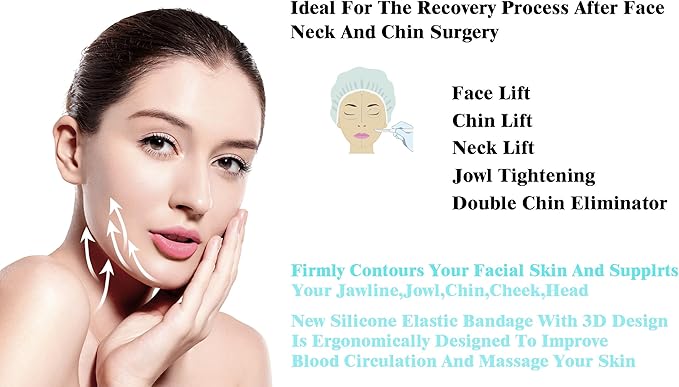 Post Surgical Silicone Chin Strap，Reusable Neck and Chin Lipo Compression Garment，Anti Snoring Chin Strap for Women & Men (Black 1PC)