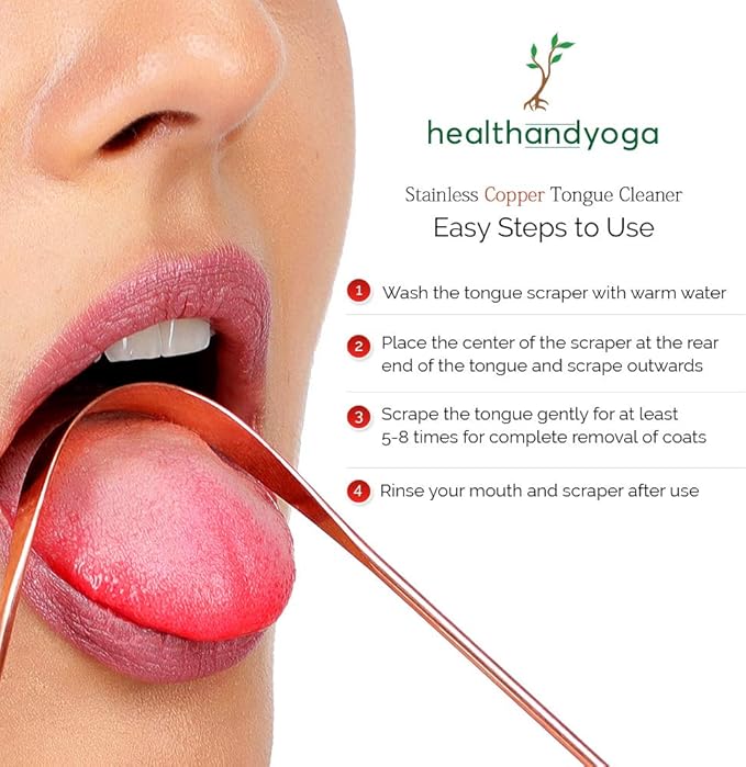 HealthAndYoga™ qSwipe Copper Tongue Cleaner Scraper - Hygienic, Non-Synthetic Grip – Tongue Brush Cleaner (Copper - 2-Pack)