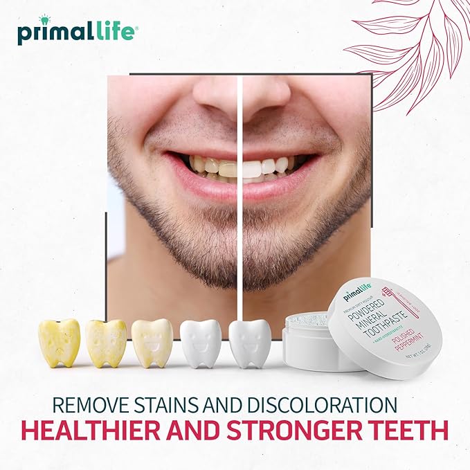 Primal Life Organics - Dirty Mouth Toothpowder, Tooth Cleaning Powder, Flavored Essential Oils with Natural Kaolin & Bentonite Clay, Good for 200+ Brushings, Paleo, Organic, Vegan (Peppermint, 1 oz)