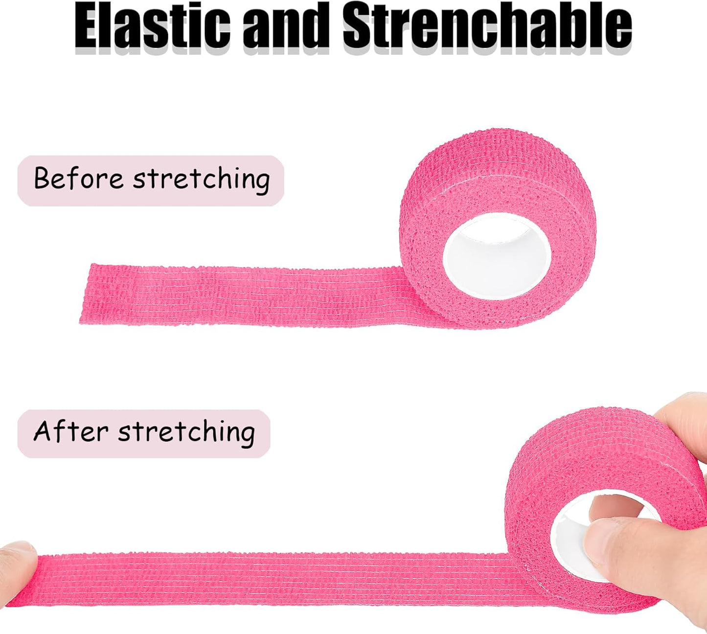 6 Pack 1 Inches Self Adhesive Bandage Wrap Breathable Cohesive Bandage Elastic Tape for Pets, Athletic, Sports, Wrist, Knee, Ankle(5 Yards Per Roll, Pink)