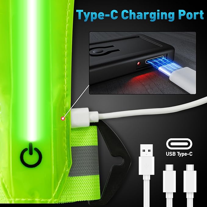 LED Reflective Vest Safety Gear, Light Up Vest for Night Walking Cycling, High Visibility Running Vest with Reflective Strips