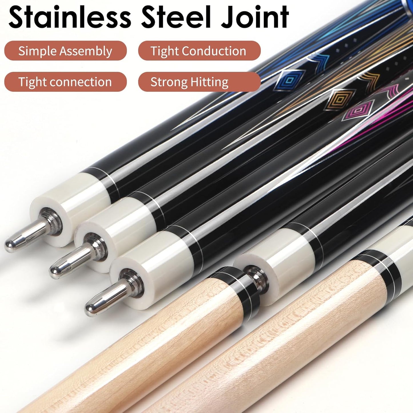 Kmise Pool Cue Stick Set - 58 Inch Pool Cues, 18~21Oz Canadian Maple Professional Billiard Cues Sticks, Pool Sticks for Adults, Multiple Colors, Pool Stick for Bar House Pool Tables Sports