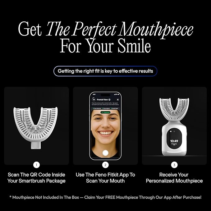 Feno Smartbrush Elite Oral Health – AI-Powered Electric Toothbrush with Personalized Mouthpiece, Foam Toothpaste (3 Tubes), Tongue Scraper, Salivary Microbiome Test & 12-Month Plus Membership