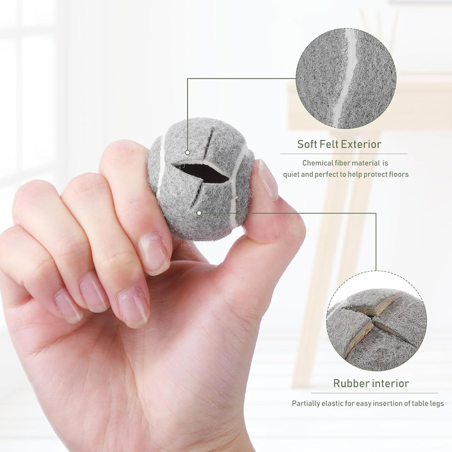 Macarrie 16 Pieces Precut Tennis Balls for Chairs Tennis Ball Chairs Foot Covers for Furniture Leg for Classroom Floor Protection Chair Desk Legs Coverings (Gray,4 cm)