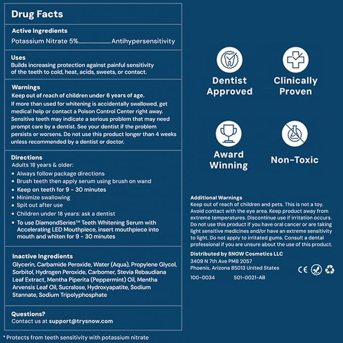 Snow Teeth Whitening Kit - Snow Teeth Whitening Serum and LED Mouthpiece Whitener, Formulated with Hydroxyapatite, Good for 6 Months - Wireless Kit with 3 Wands