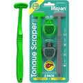 Mspan Tongue Scraper for Adults & Kids: Tongue Cleaner Brush Dental Clean Care Kit with Plastic Travel Case Cover - Oral Hygiene Fresh Breath Green Grey 2 Pack