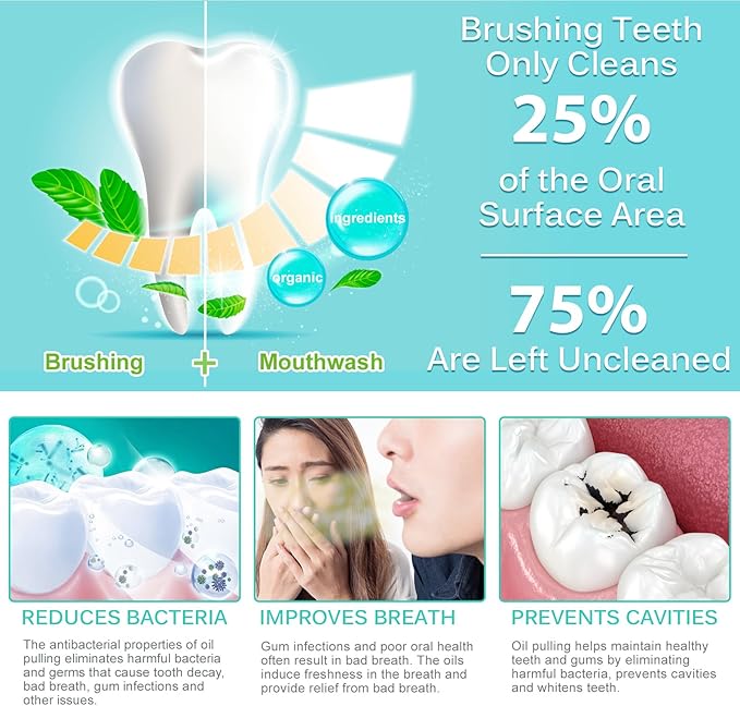 Coconut Pulling Oil, Oil Pulling Travel Sachets 20Pcs, Mint Oil Pulling Mouthwash for Teeth Travel Sizes, Natural Coconut Oil Pulling with Coconut & Peppermint Oil-Mouthwash