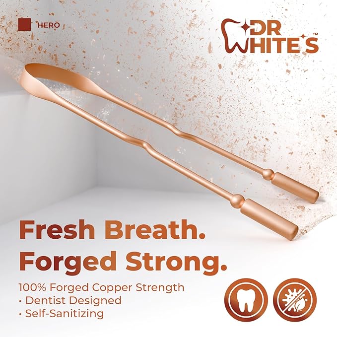 Dr. White’s Copper Tongue Cleaner – Dentist-Formulated Dual-Grip Design for Fresh Breath & Everyday Oral Detox – 100% Forged Copper, For Adults & Kids, Rust-Resistant, Built to Last (3-Pack)