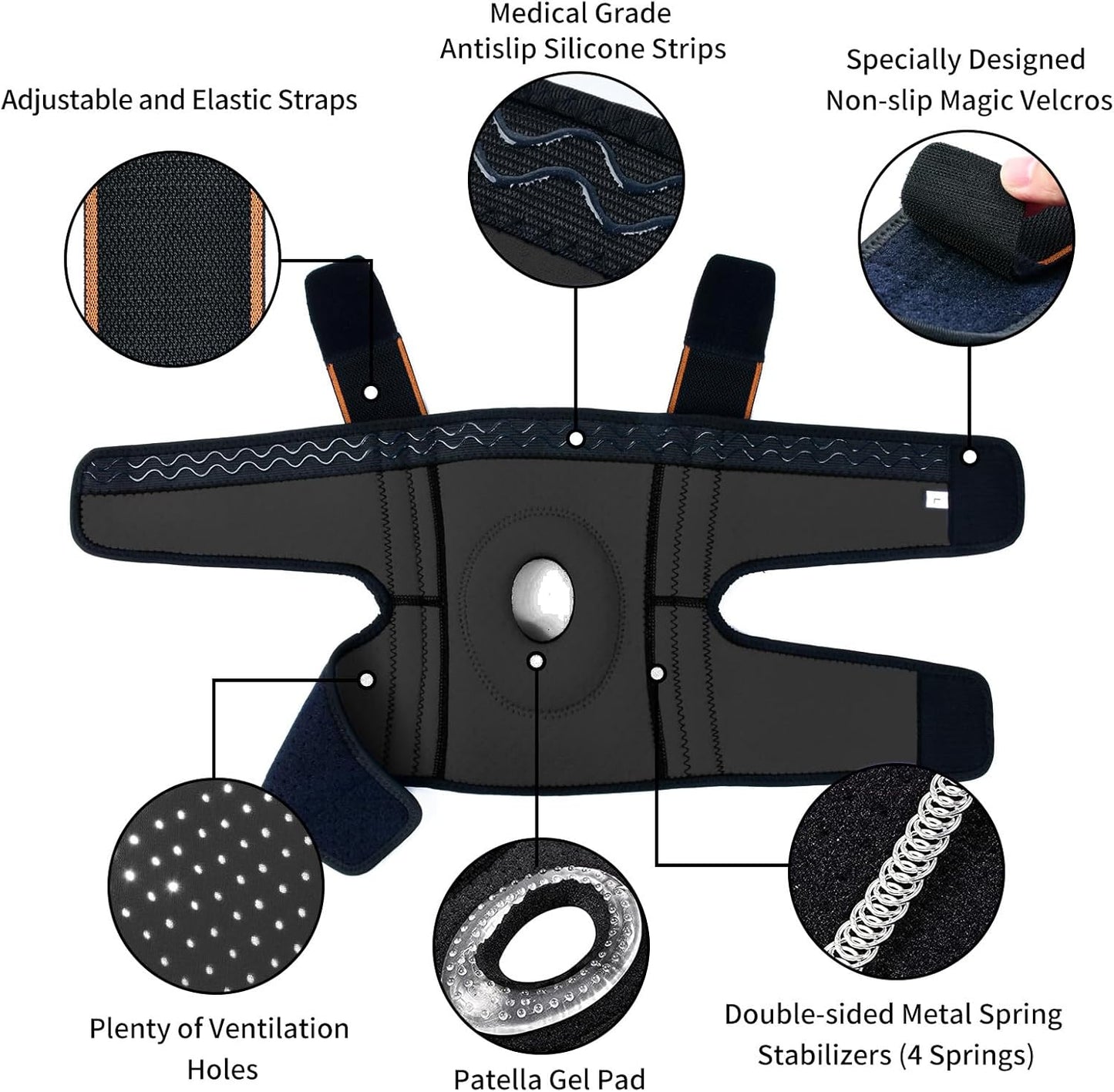 ABYON Adjustable Knee Braces for Knee Pain with Side Stabilizers for Men Women Relieve Meniscus Tear, ACL, LCL, MCL, Arthritis, Non Slip Knee Support for Joint Pain Relief, Injury Recovery