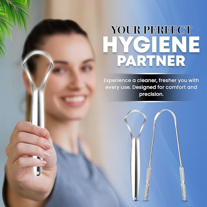 HOKIN Tongue Scraper for Adults with Travel Cases (2Pcs U & Spoon Combo Pack) - 100% Metal Tongue Cleaners, Tough Scrapers for Oral Hygiene