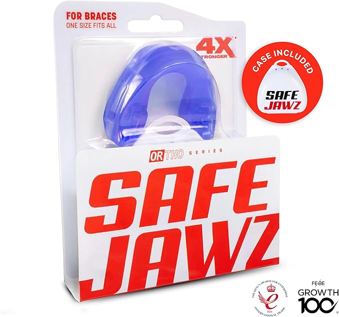 SafeJawz Mouthguard for Braces, One Size Re-Mouldable Mouth Guard with Case for Boxing, Basketball, Football, MMA, Lacrosse, Hockey and All Contact Sports (Ice Blue)