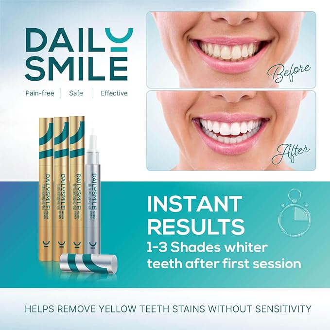 Teeth Whitening Kit with LED - Formulated for Sensitive Teeth, Hands-Free, Waterproof LED Light and 4 Gel Pens, Instant Results