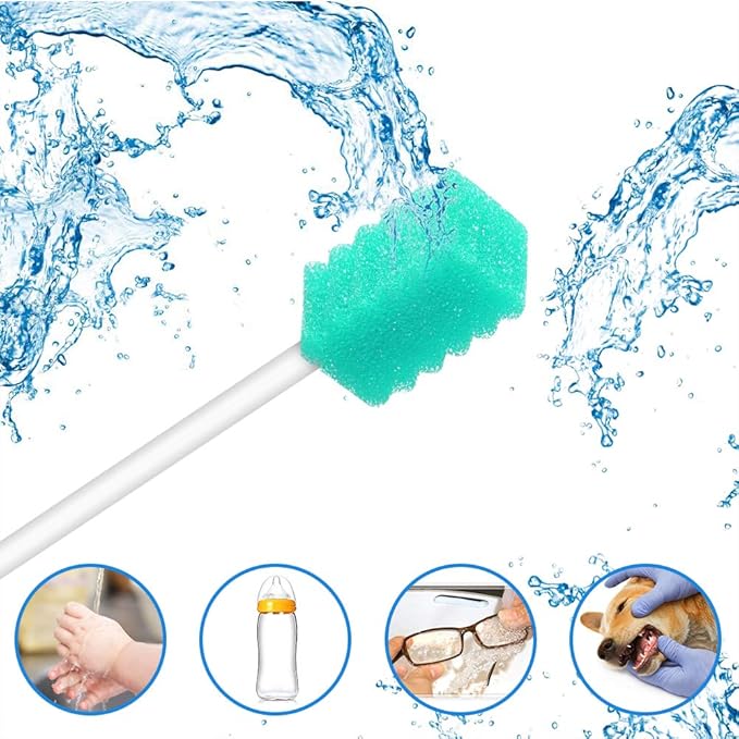 (50 Pack) Disposable Oral Swabs, Sterile Dental Sponge Swabsticks Unflavored for Mouth & Gum Cleaning