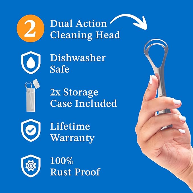 Mouthology Metal Tongue Scraper, Reduce Bad Breath in Seconds, Stainless Steel Tongue Cleaners for Adults, Metal Tounge Scrubber, Tongue Scraper Cleaner for Fresh Breath Tongue Brush (One Pack)