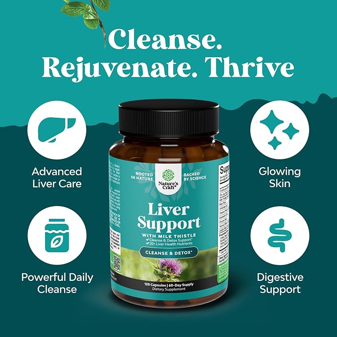 Liver Cleanse Detox & Repair 120 Capsules - Herbal Liver Support Milk Thistle Supplement - Silymarin Milk Thistle Supplements with Dandelion Root, Choline, Beetroot & Artichoke Extract