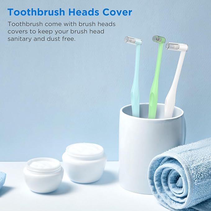 End Tuft Toothbrush with Covers, Small Head for Hard-to-Reach Areas, Orthodontic Toothbrush for Braces, Soft Bristles for Adults, Individually Wrapped, 6-Pack