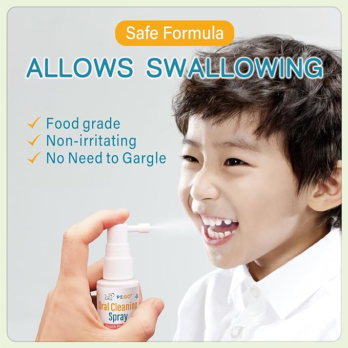 PEGO Kids Oral Spray - Toddler Toothpaste Helper for Fresh Breath, Fruit-Flavored, Probiotic Mouth Spray,Fluoride Free for Newborn to 12 Years (40ml*1, Peach)